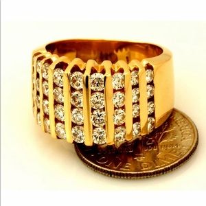 14k DIAMOND YELLOW GOLD CHANNEL COCKTAIL RING Sz 6.25, 1.75CTW YG Wide